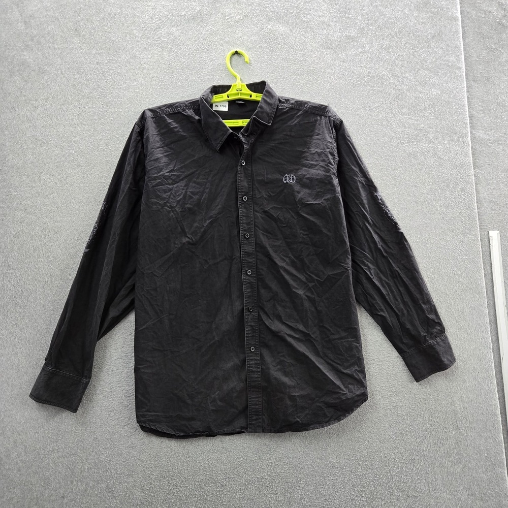 Artful Dodger Men Button Up Shirt 3XL Black Embroidered Skull Grunge